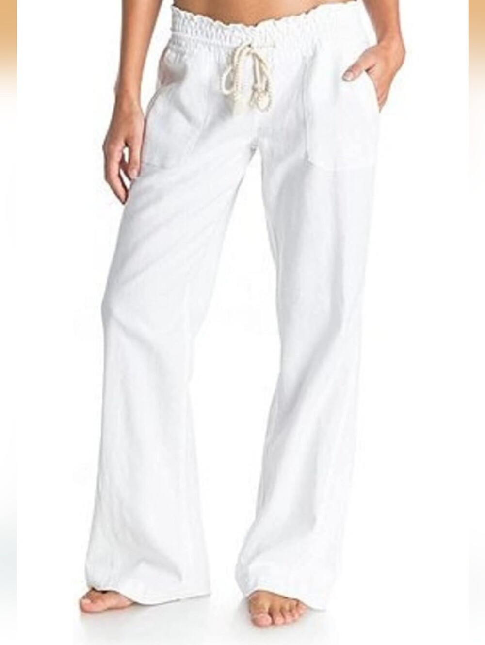 NWT Roxy Womens Oceanside White Pants Linen, Summer, Beach XL
